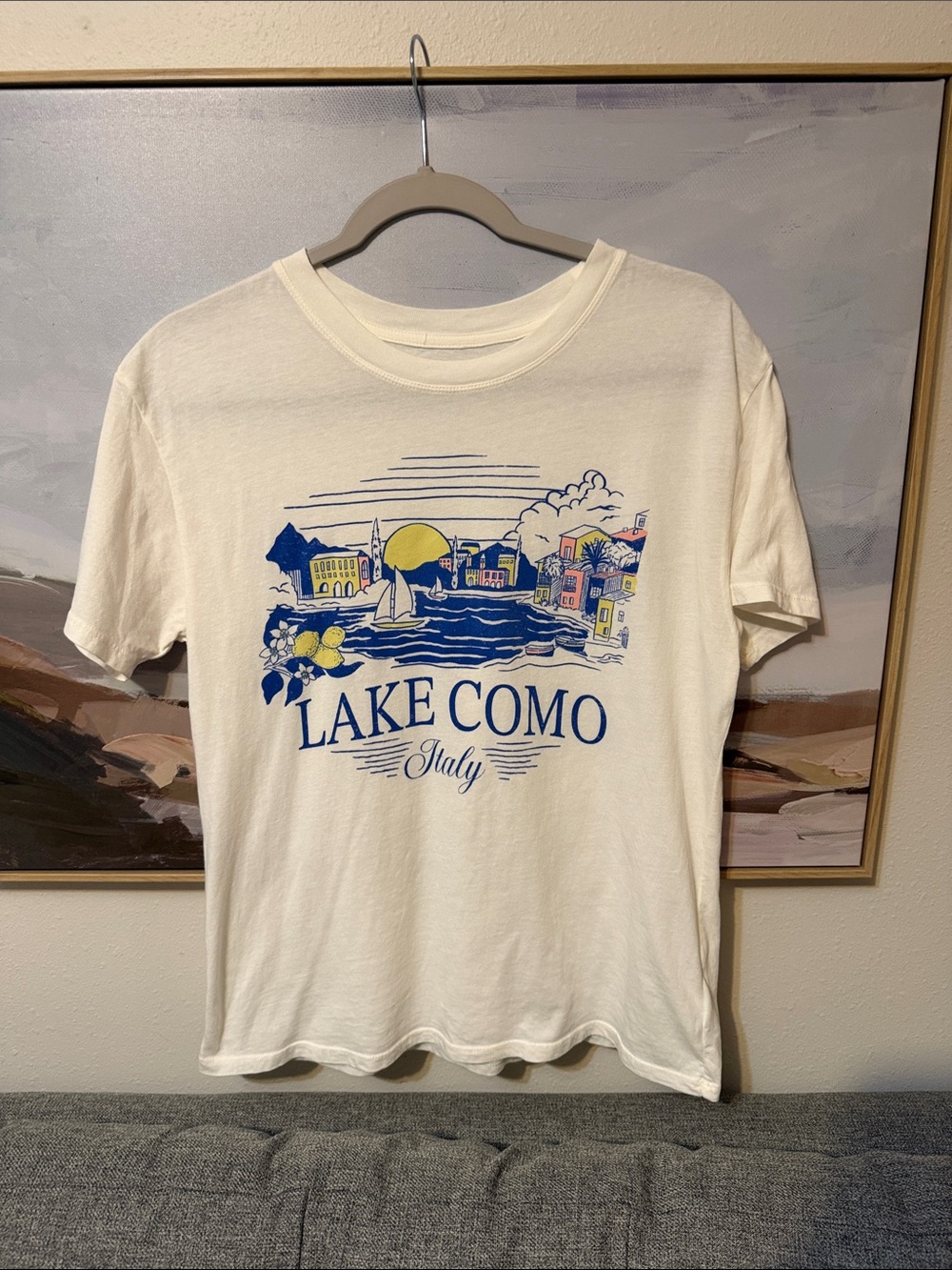 Z Supply Cream Lake Como Graphic Tee with Blue & Yellow Illustration